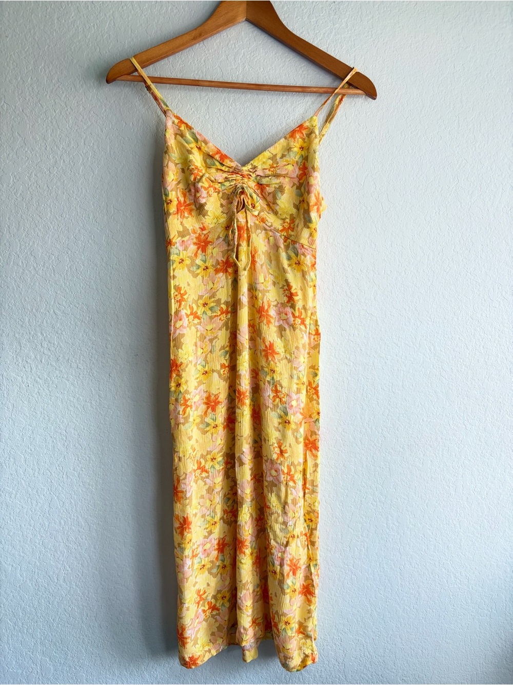Rip Curl Yellow Floral Slip Sun Dress with Orange & Pink Accents, Size Small
